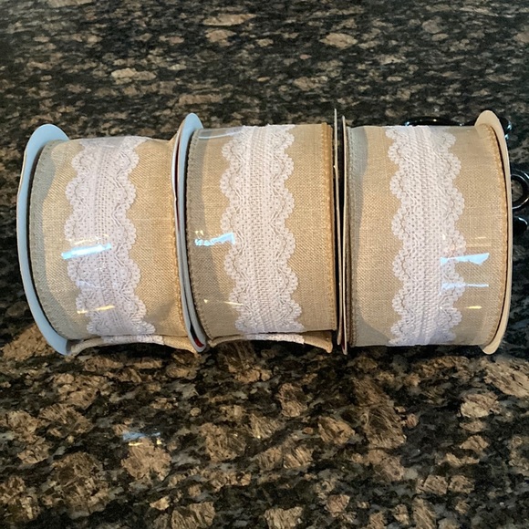 CELEBRATE IT BURLAP LACE VINTAGE STYLE RIBBON 2.5X25 FT LOT OF 3 NWT